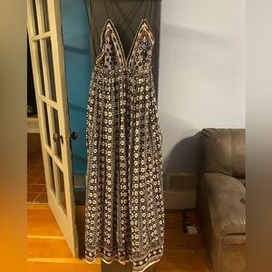 Free People Black and White Patterned V-Neck Maxi Dress